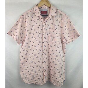 Bruno Milano Mens Hawaiian Shirt Size Large Pink Linen Blend Short Sleeve Top